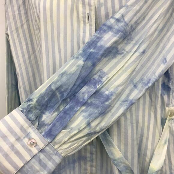 Free People Nola Shirt Dress S Striped Tie Dye Poplin Button Front Waist Tie NWT - Picture 9 of 12